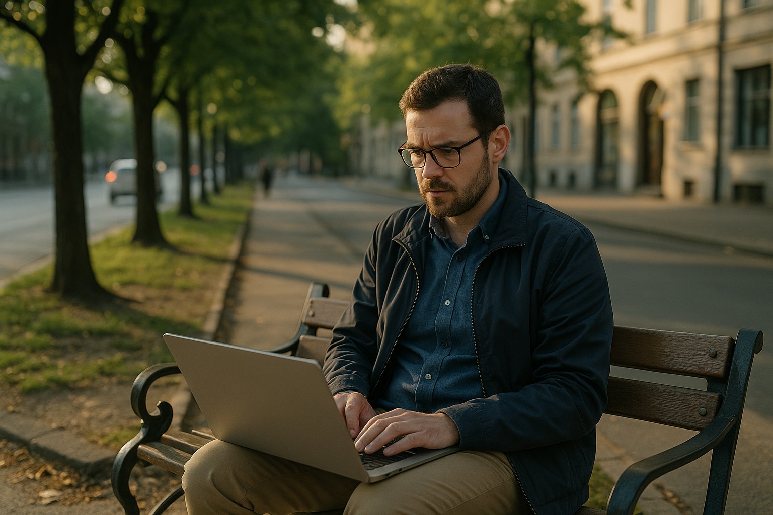 En forskare arbetar vid sin dator på ett universitetskontor. Personen ses bakifrån vid ett skrivbord med laptop som visar datavisualiseringar och kod. Ljust och luftigt kontor med stora fönster.