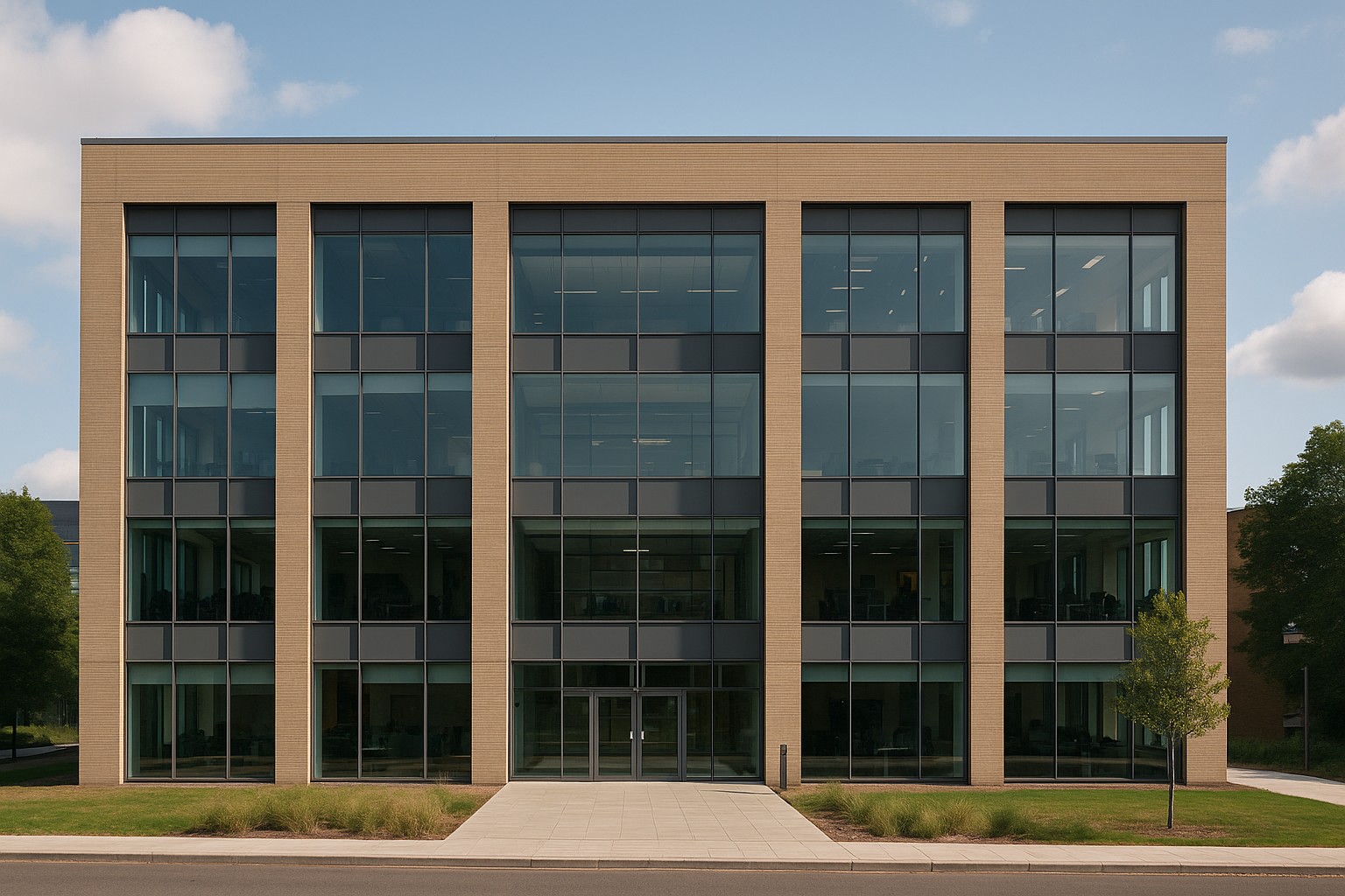 Närbildsfoto av en öppen bärbar dator på ett konferensbord som visar finansiella diagram, med dagsljus från stora fönster i bakgrunden