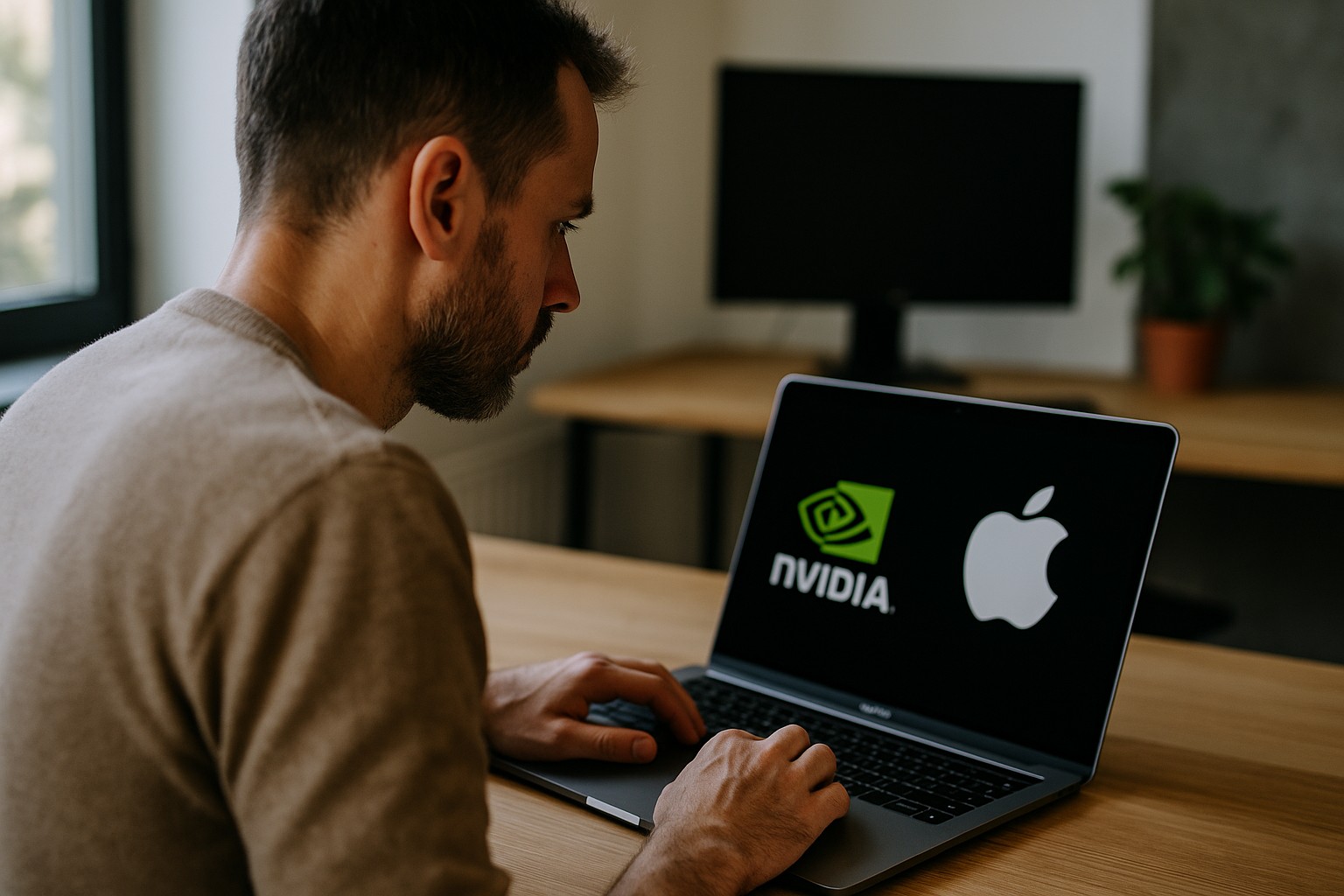 Närbildsfoto av ett konferensbord med två olika AI-enheter som representerar olika tekniska strategier för framtidens konstgjorda intelligens