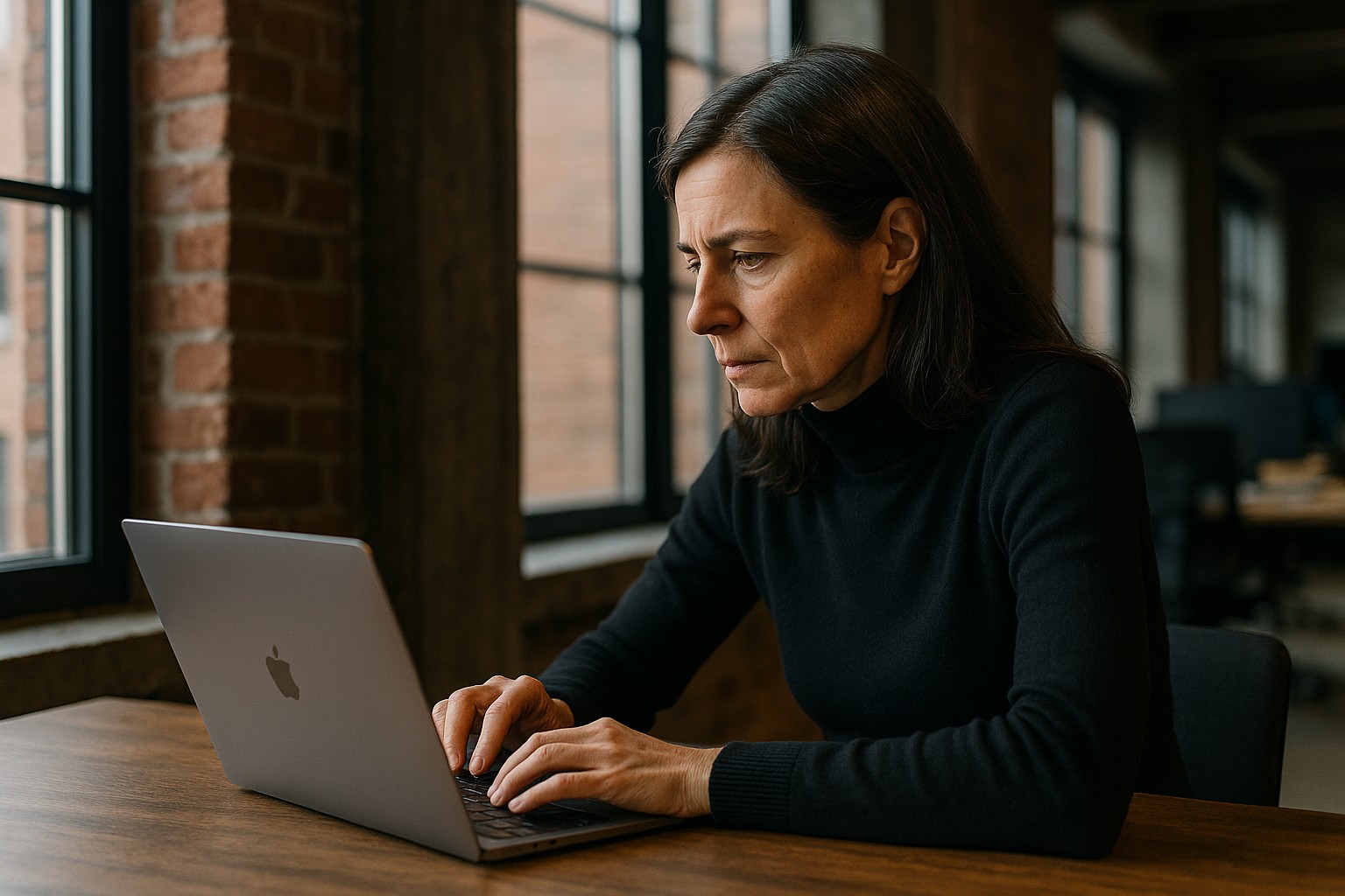 En forskare sitter vänd bort från kameran vid sitt skrivbord och granskar dokument på ett svenskt universitet. Ljuset faller in genom stora fönster på den rena kontorsmiljön.
