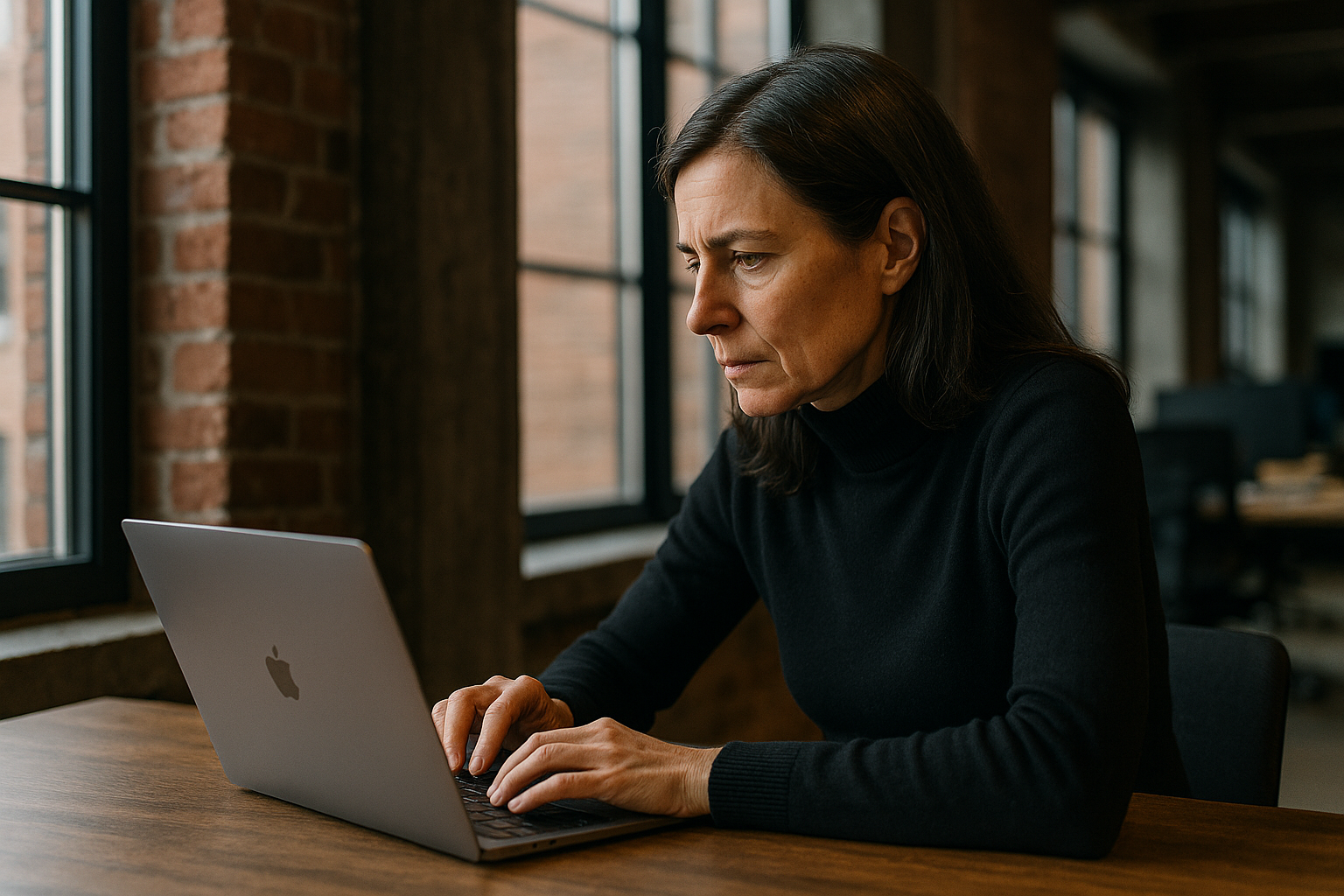 En forskare sitter vänd bort från kameran vid sitt skrivbord och granskar dokument på ett svenskt universitet. Ljuset faller in genom stora fönster på den rena kontorsmiljön.