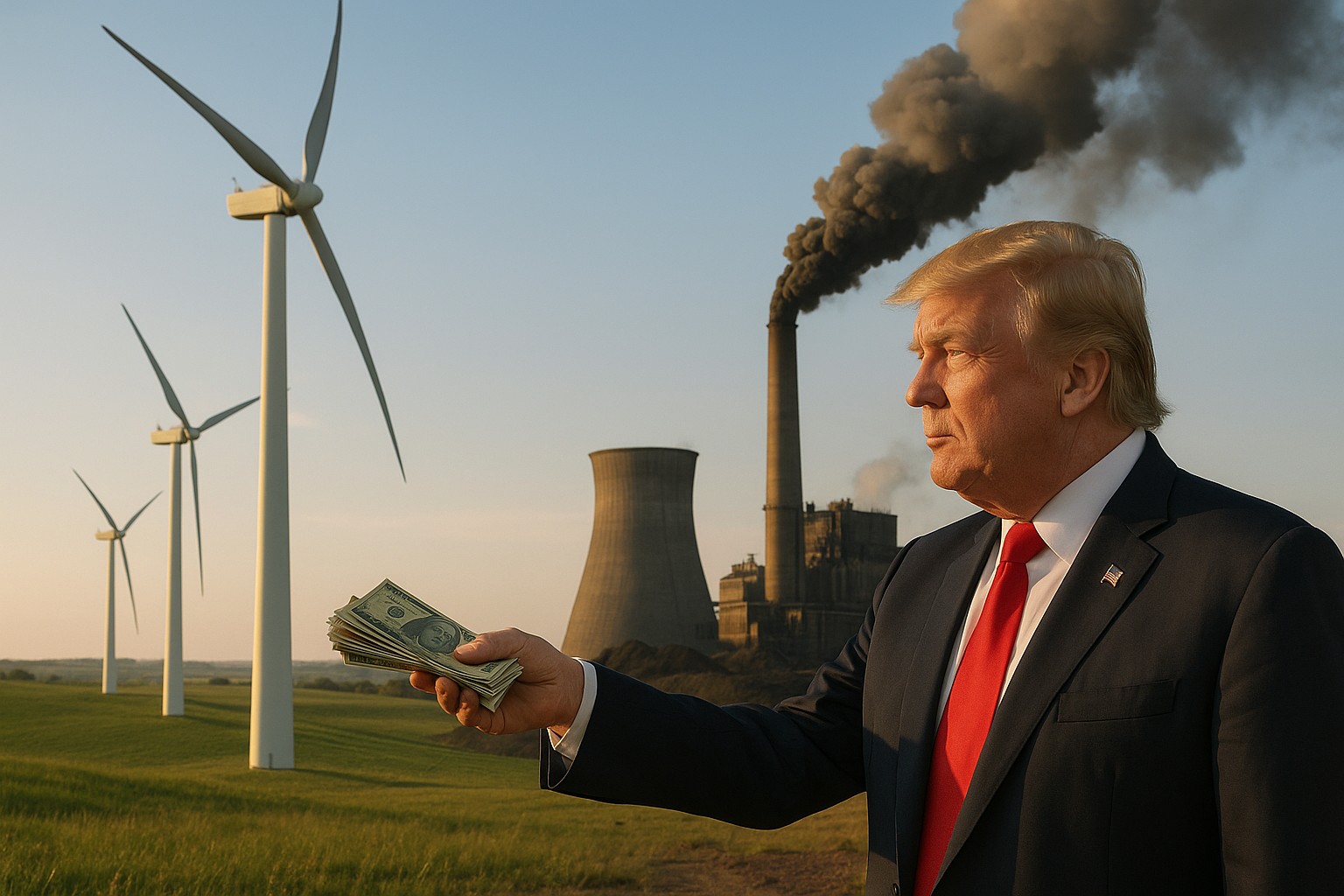 Foto till artikeln: Trump erbjuder 928 miljoner för att stoppa vindkraft – medan kolkraften tvingas överleva