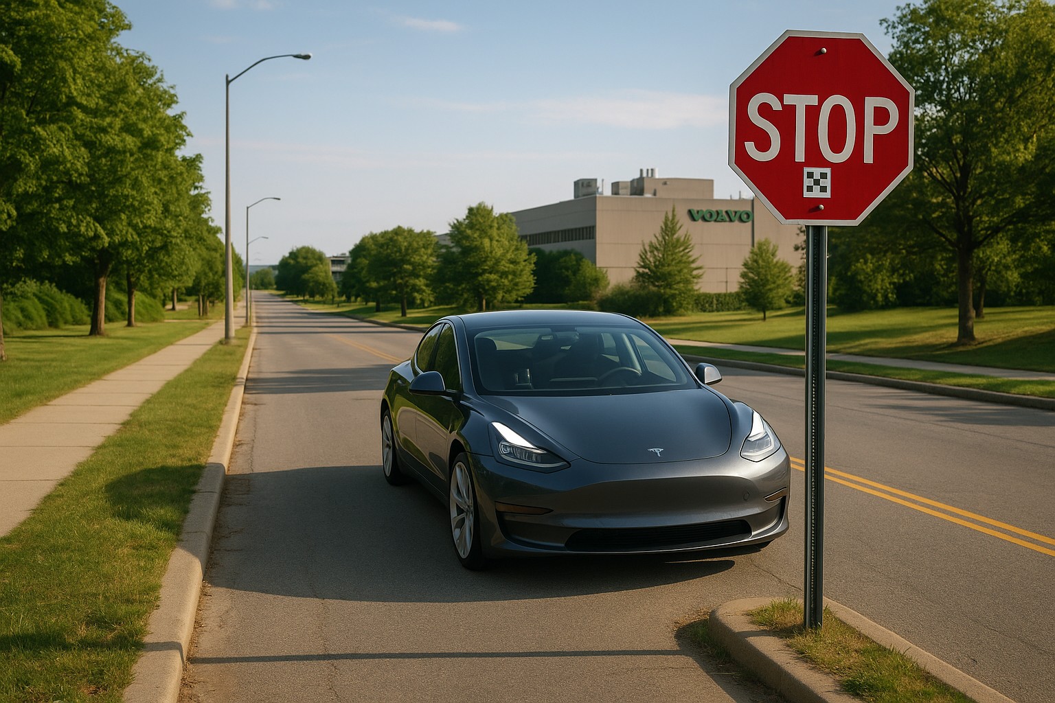 Foto till artikeln: AI-system lätta att lura – små klistermärken kan stoppa självkörande bilar