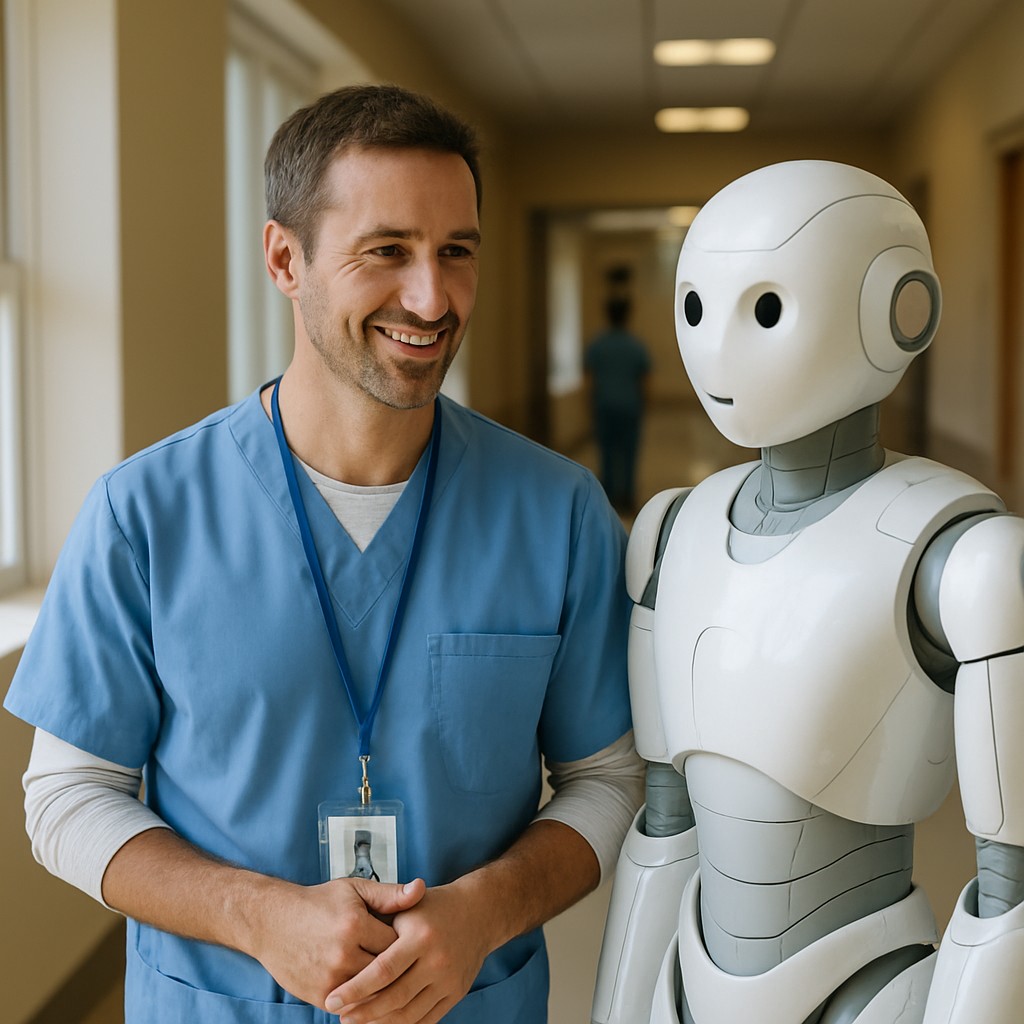 Foto till artikeln: AI-assistenter hjälper sjuksköterskor och rådgivare – robotar arbetar sida vid sida med personalen