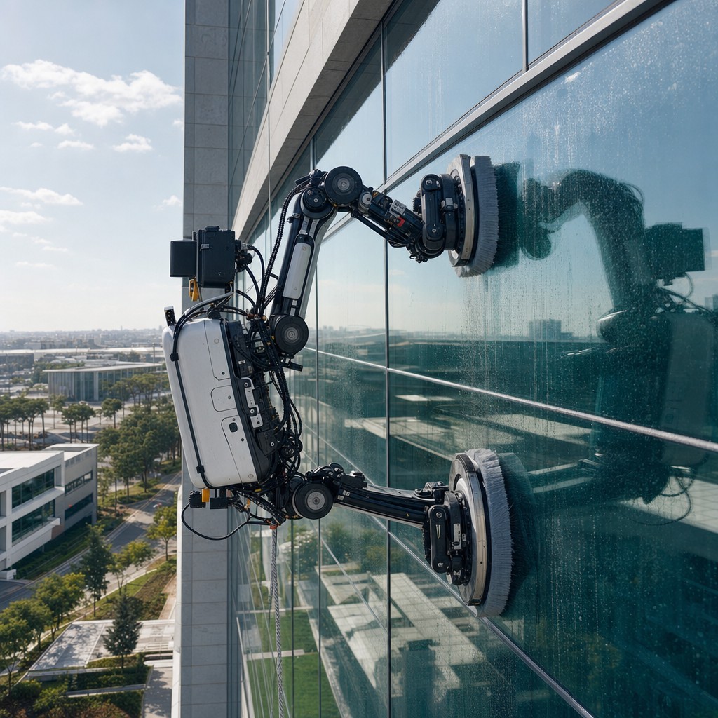 Foto till artikeln: Robotar tvättar NVIDIAs fönster – och det är ett genombrott just för att de inte klarar allt