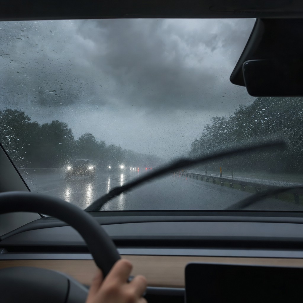 Foto till artikeln: Teslas vindrutetorkare sviker i skyfall – ett säkerhetsproblem som branschen länge bortsett från