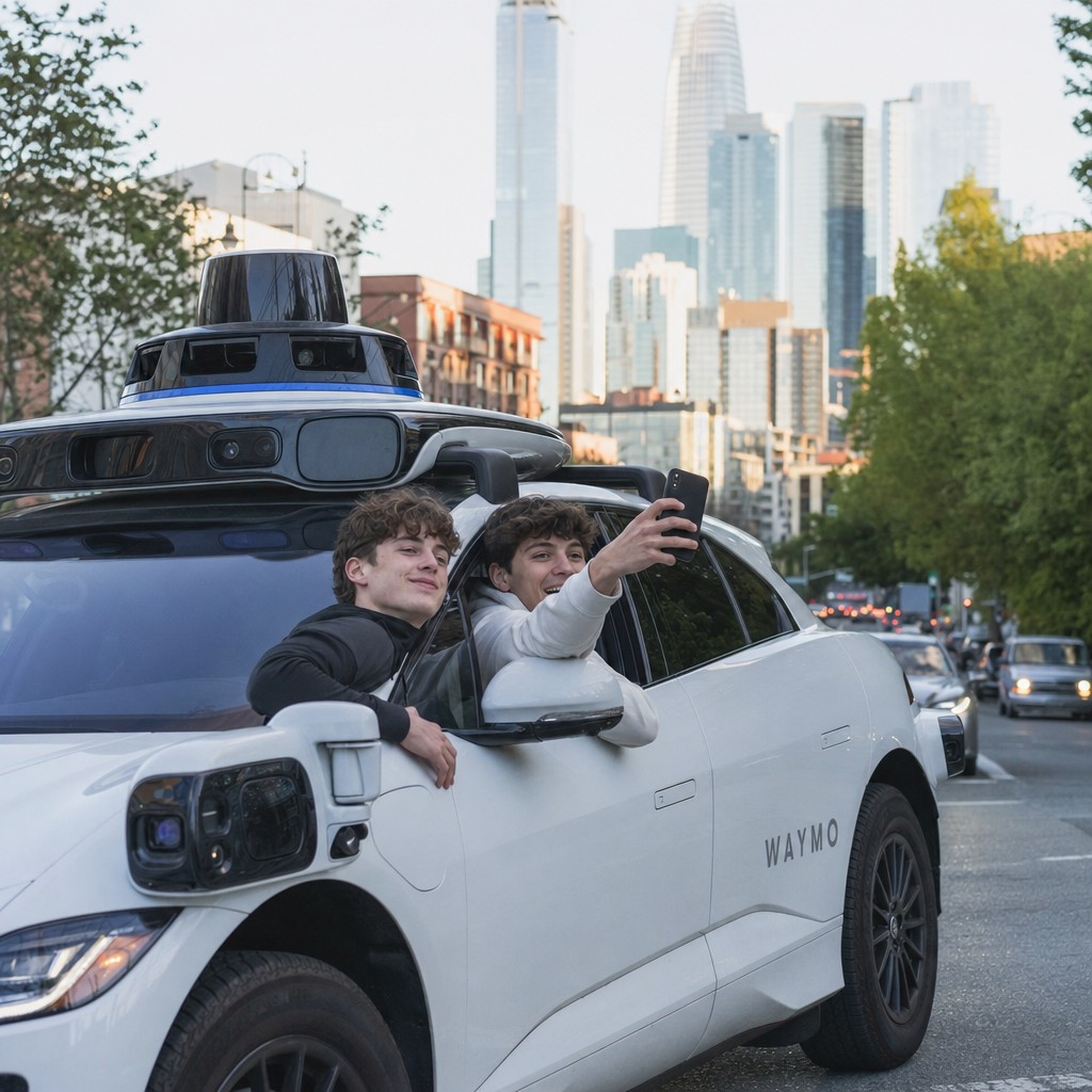 Foto till artikeln: Ungdomar hänger ut ur Waymos robotaxi – samtidigt lägger bolaget Phoenix bakom sig och satsar på Austin och Atlanta
