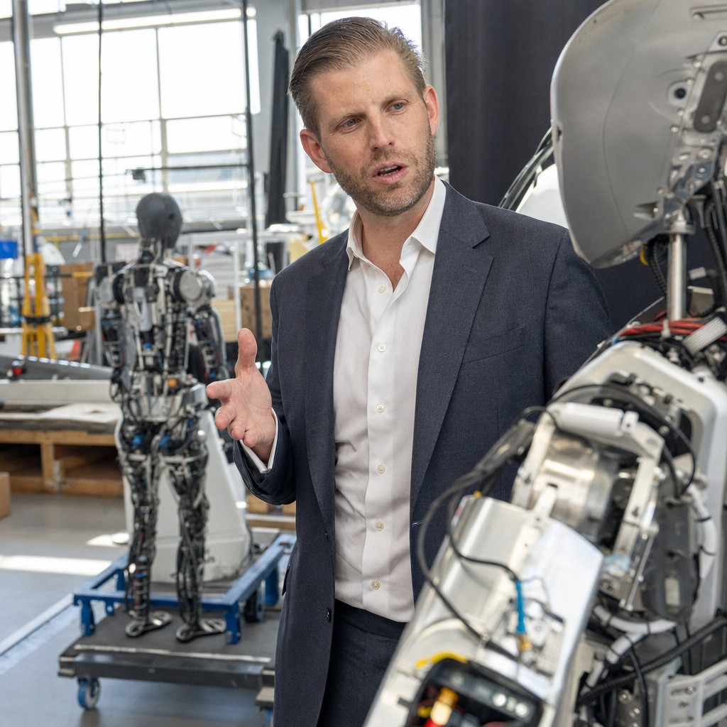 Foto till artikeln: Eric Trump investerar i bolag som vill bygga robotsoldater — så suddar Silicon Valley ut gränsen mellan fabrik och frontlinje