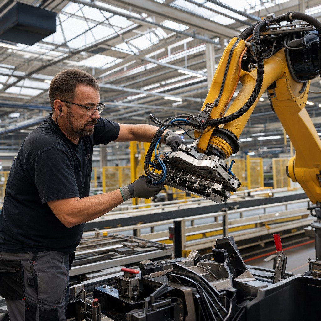 Foto till artikeln: Fabriksarbetaren visar – roboten lär sig: ny teknik låter vem som helst på golvet programmera utan kod