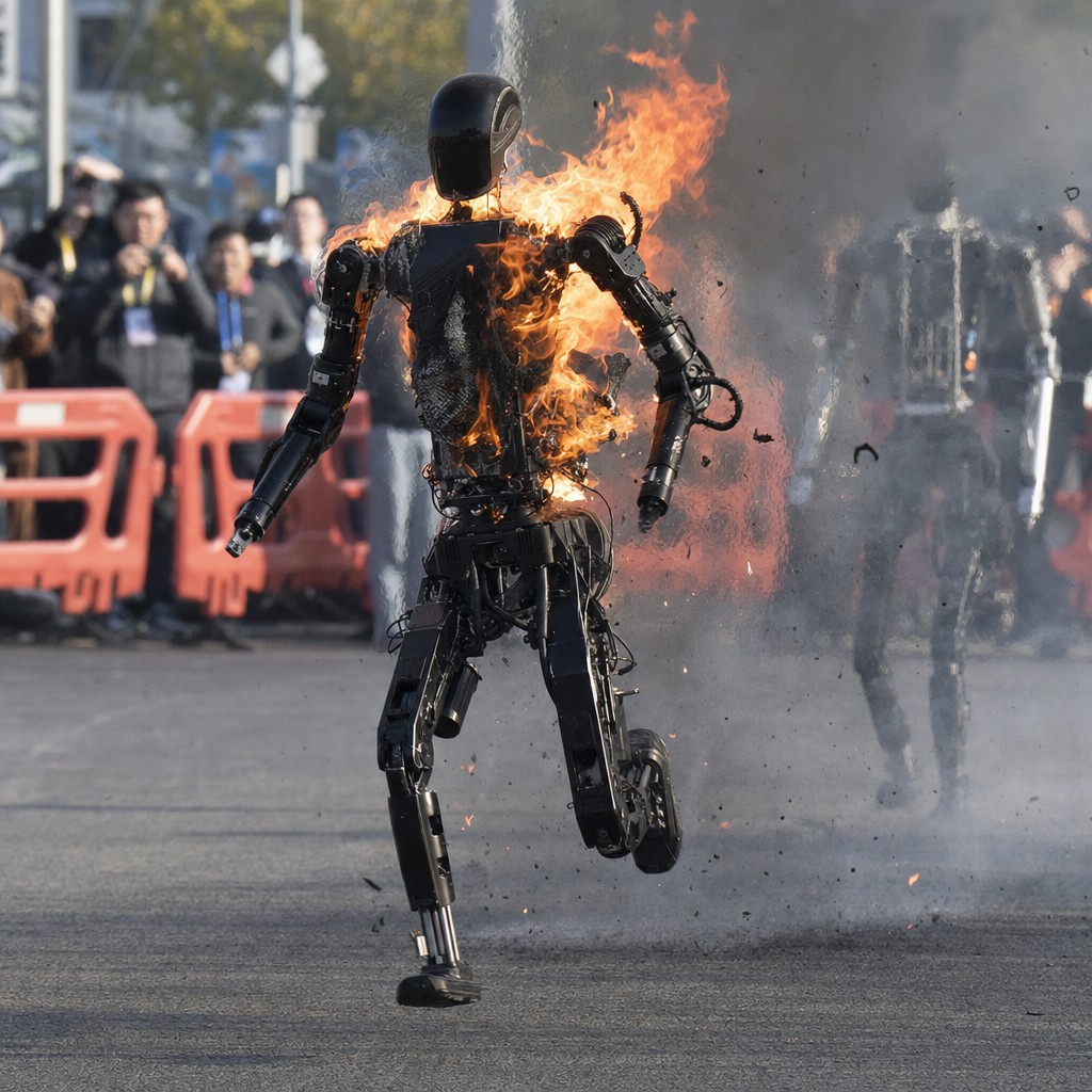 Foto till artikeln: Robotar slår rekord och fattar eld — imponerande inom snäva ramar, hjälplösa utanför dem