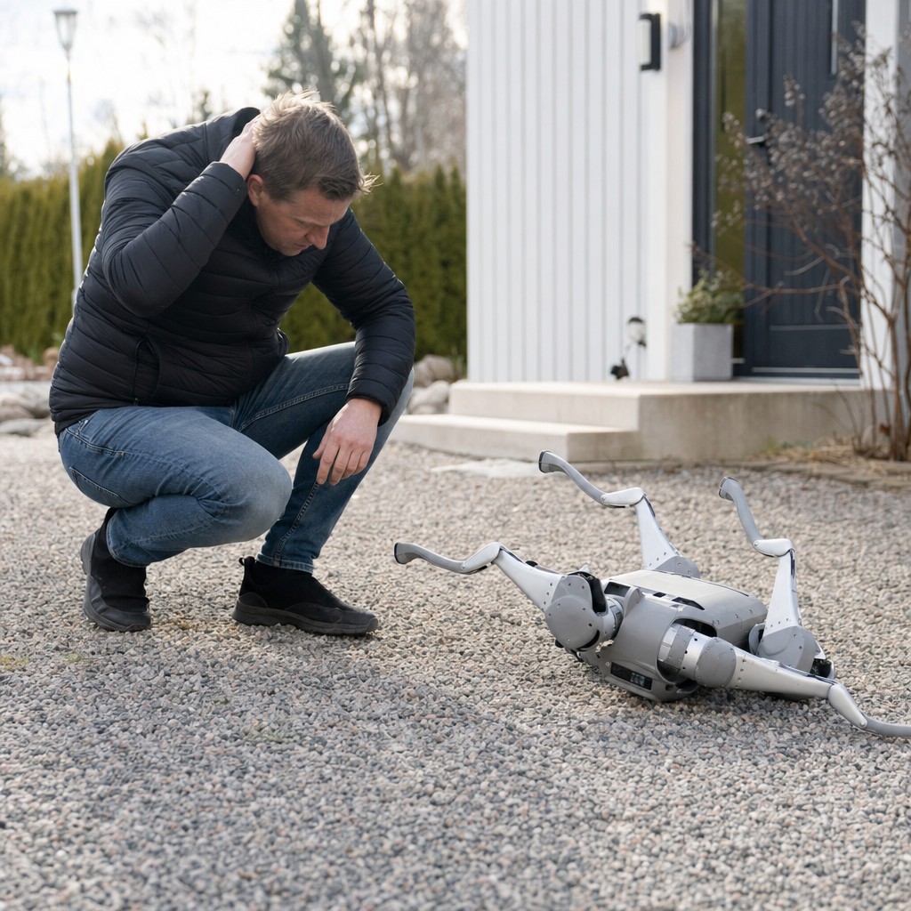 Foto till artikeln: Han betalade 43 000 kronor för en robothund – den kraschade med benen i luften ett stenkast från ytterdörren