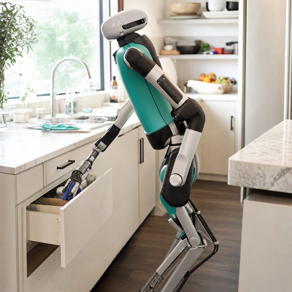 Foto till artikeln: Robot städade okänt kök utan miljöspecifik träning – forskarnas system HomeBody kan förändra hemrobotiken