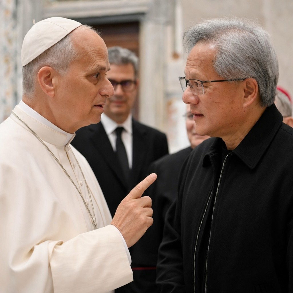Foto till artikeln: Påven riktar öppen kritik mot Nvidias Jensen Huang: Ta AI-riskerna på allvar