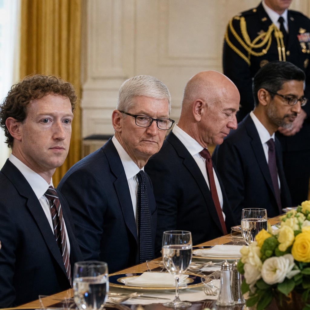 Foto till artikeln: Teknikjättarna teg när Trump förbjöd ett ord – ingen protesterade vid lunchen på Vita huset